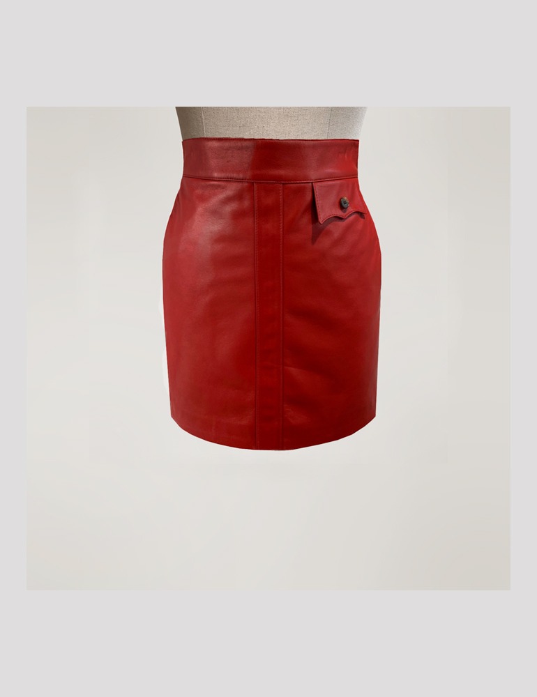 RED LEATHER MILITARY MINI SKIRT
